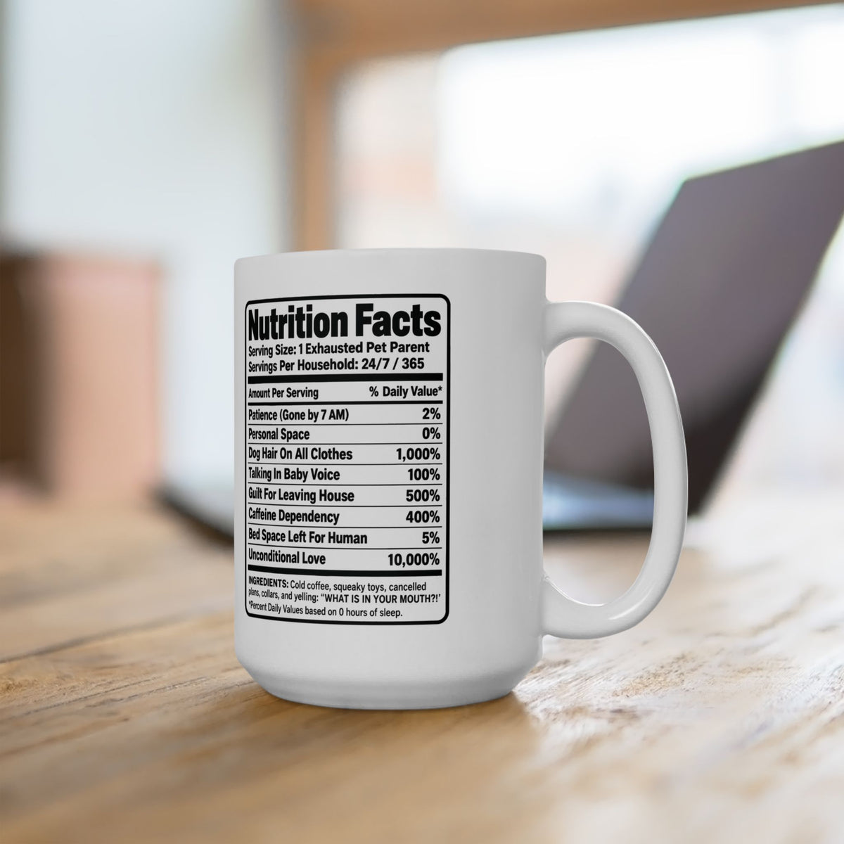Pet Parent Nutrition Facts Ceramic Coffee Mug | Velcro Dog Lover Gift