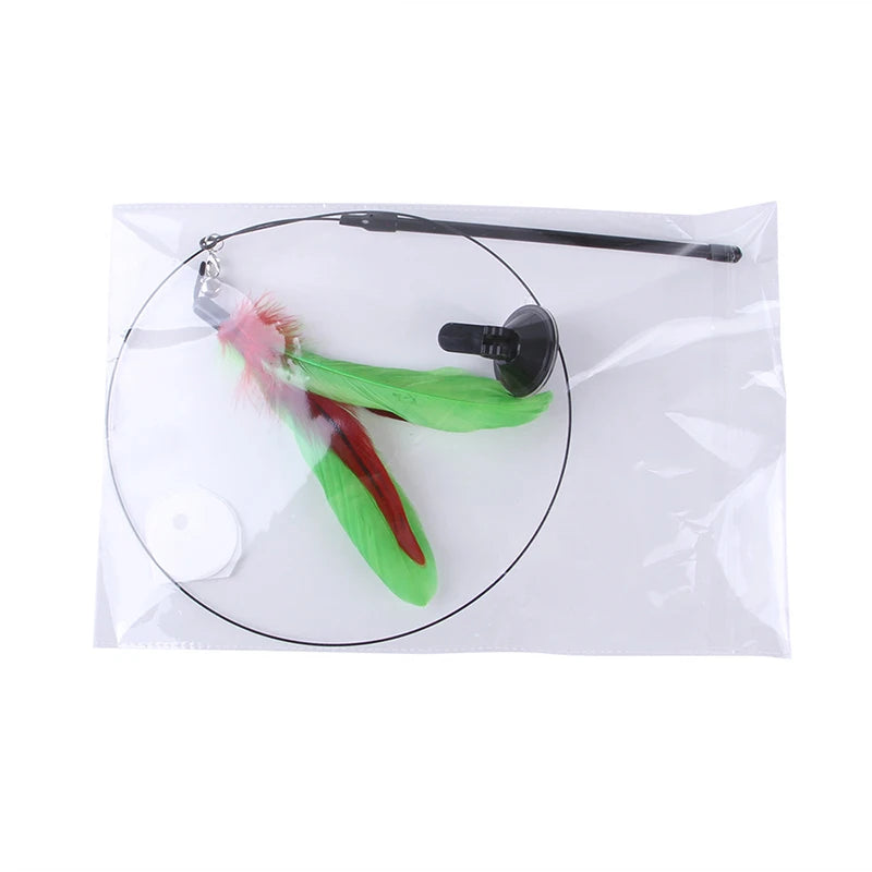 Suction Cup Feather Bird Teaser Wand with Bell – Interactive Cat Toy