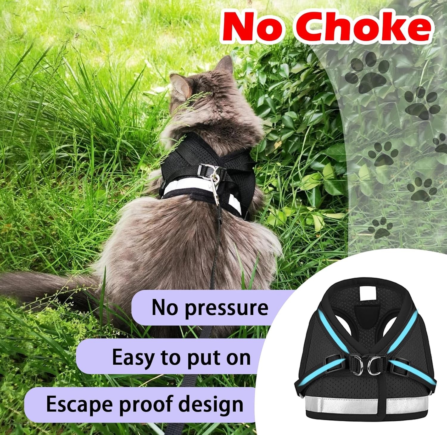 Ultimate Escape Proof Cat and Puppy Harness with Leash Set - Adjustable Reflective Soft Mesh Vest for Outdoor Adventures