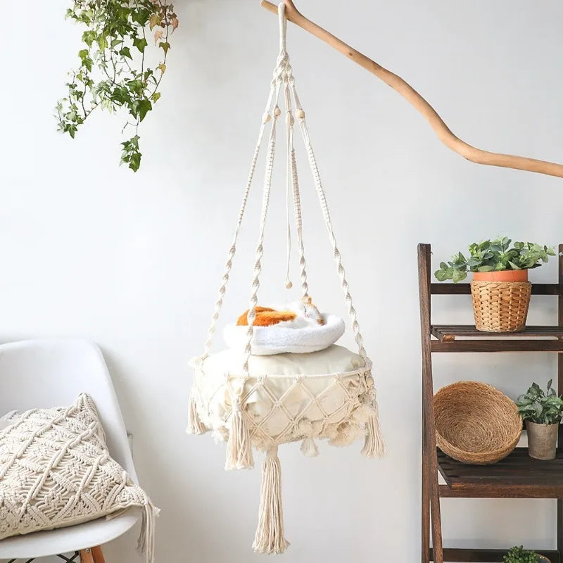 Handwoven Cotton Rope Cat Hammock – Hanging Swing Nest for Cats