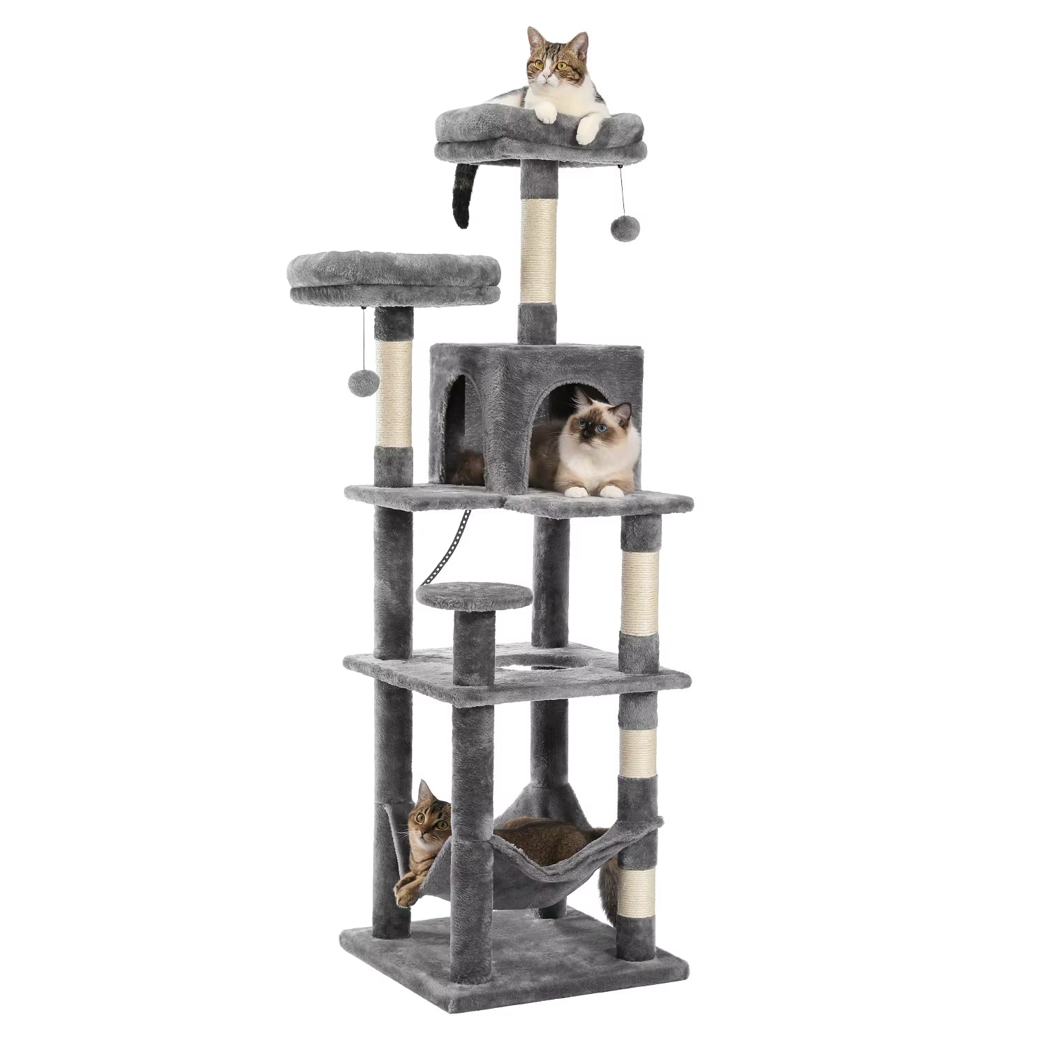 70.9" Multi-Level Cat Tree Tower with Scratching Posts, Hammock & Condos