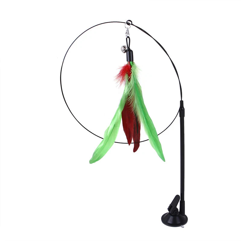 Suction Cup Feather Bird Teaser Wand with Bell – Interactive Cat Toy