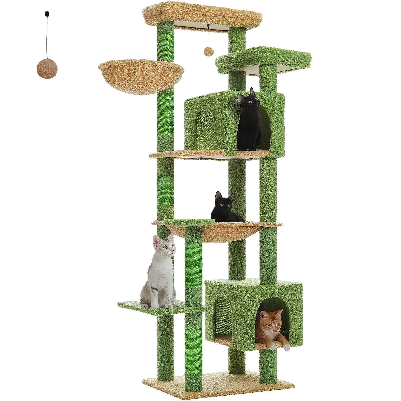 70.9" Multi-Level Cat Tree Tower with Scratching Posts, Hammock & Condos