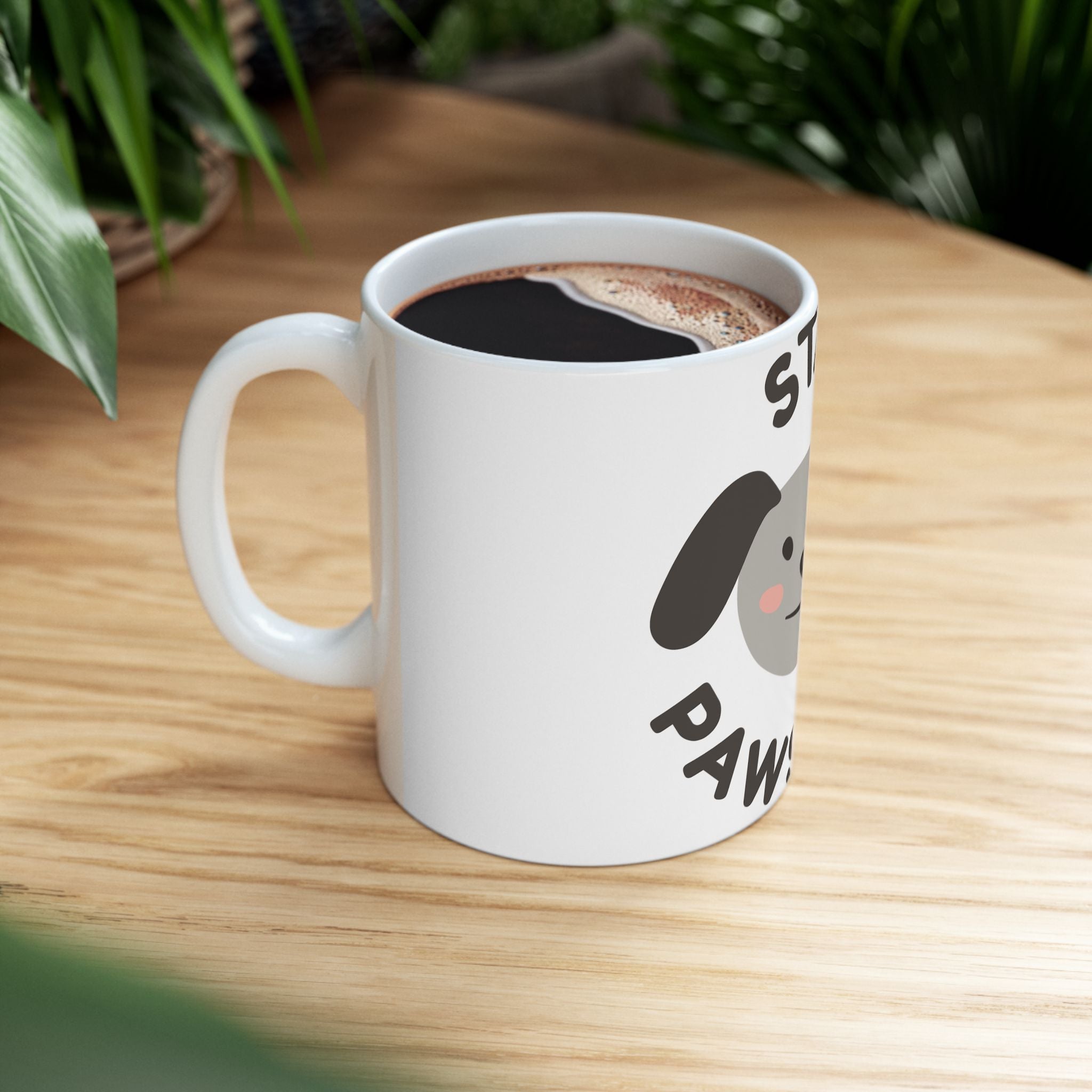 Stay Pawsitive Dog Mug — Cute Winking Puppy Ceramic Coffee Cup (11oz, 15oz)