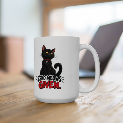 Zero Meows Given Sassy Black Cat Ceramic Coffee Mug