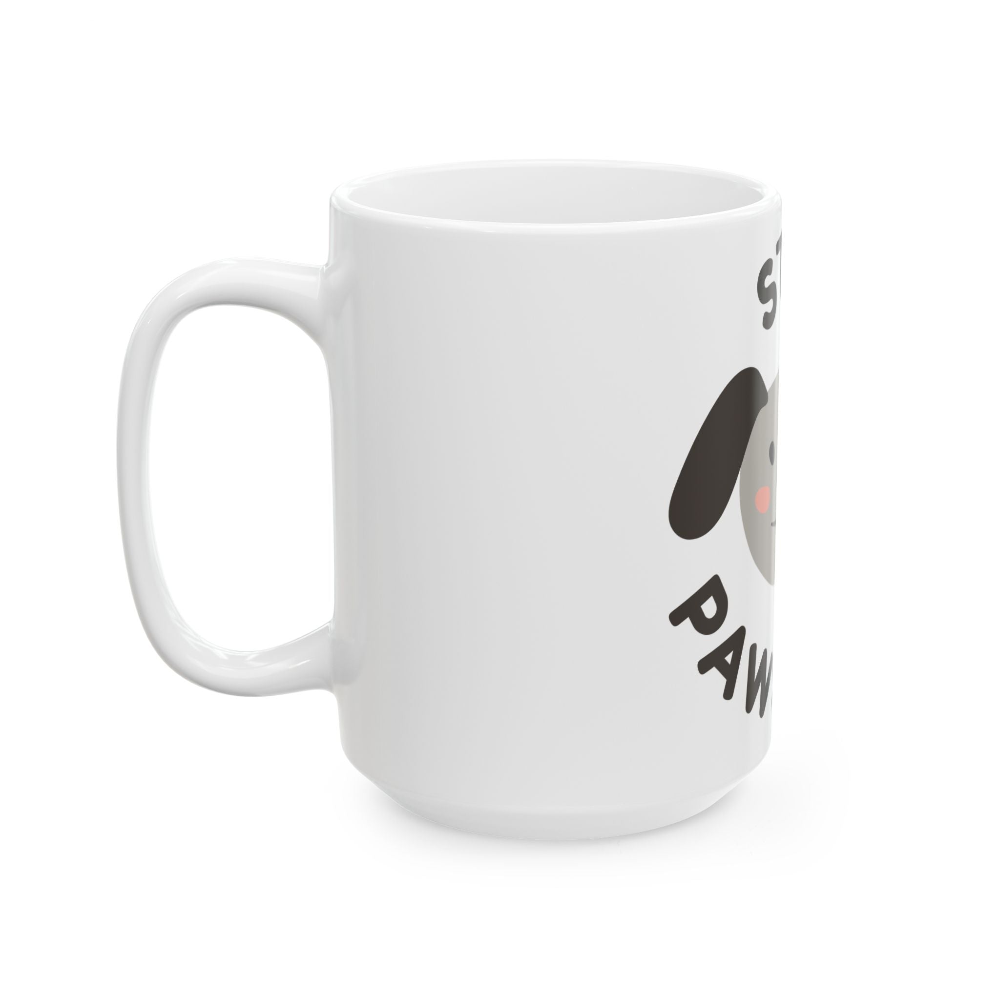 Stay Pawsitive Dog Mug — Cute Winking Puppy Ceramic Coffee Cup (11oz, 15oz)