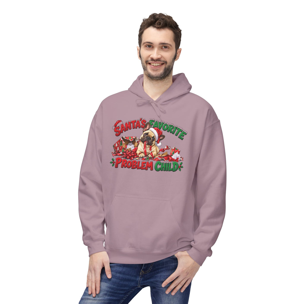 Santa's Favorite Problem Child French Bulldog Christmas Hoodie | Funny Holiday Dog Lover Pullover
