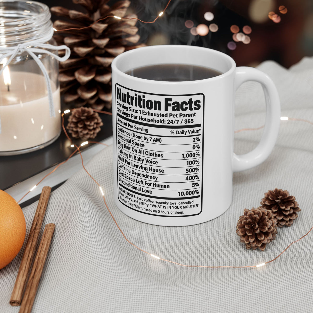 Pet Parent Nutrition Facts Ceramic Coffee Mug | Velcro Dog Lover Gift