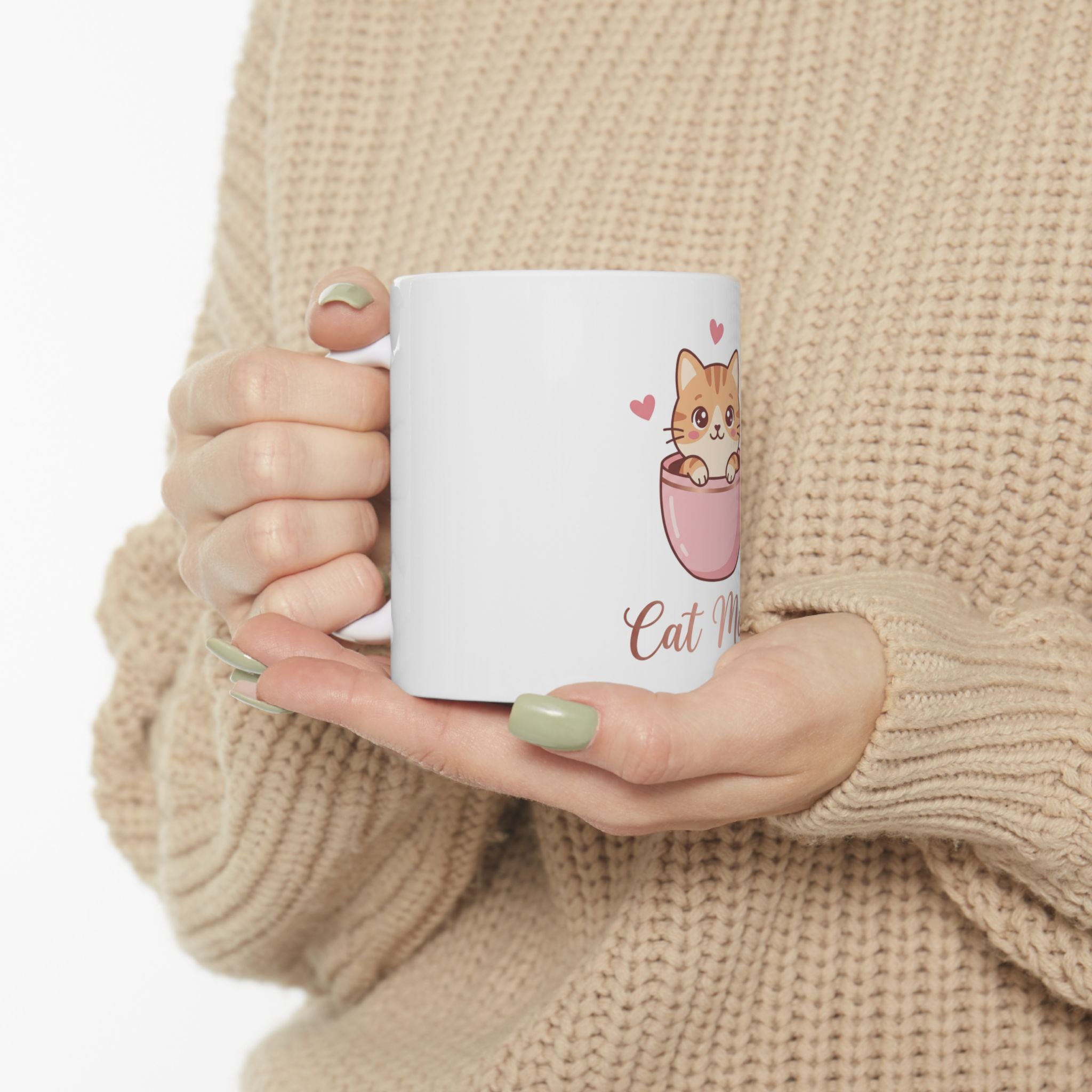 Cat Mom Mug — Cute Kitten in Pink Teacup Ceramic Coffee Cup (11oz, 15oz)