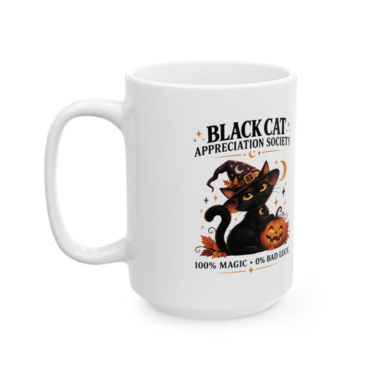 Black Cat Appreciation Society Ceramic Coffee Mug (11oz, 15oz) | Spooky Season Halloween Mug