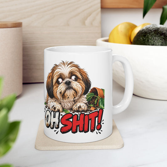 Oh Shit Guilty Shih Tzu Spilled Plant Ceramic Coffee Mug