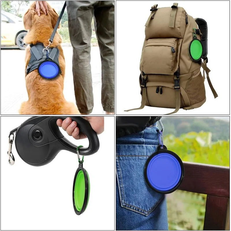 2-in-1 Collapsible Silicone Dog Bowl & Water Bottle – Portable Travel Feeder with Carabiner for Dogs & Cats