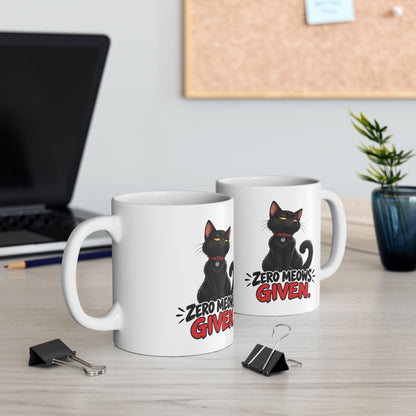Zero Meows Given Sassy Black Cat Ceramic Coffee Mug