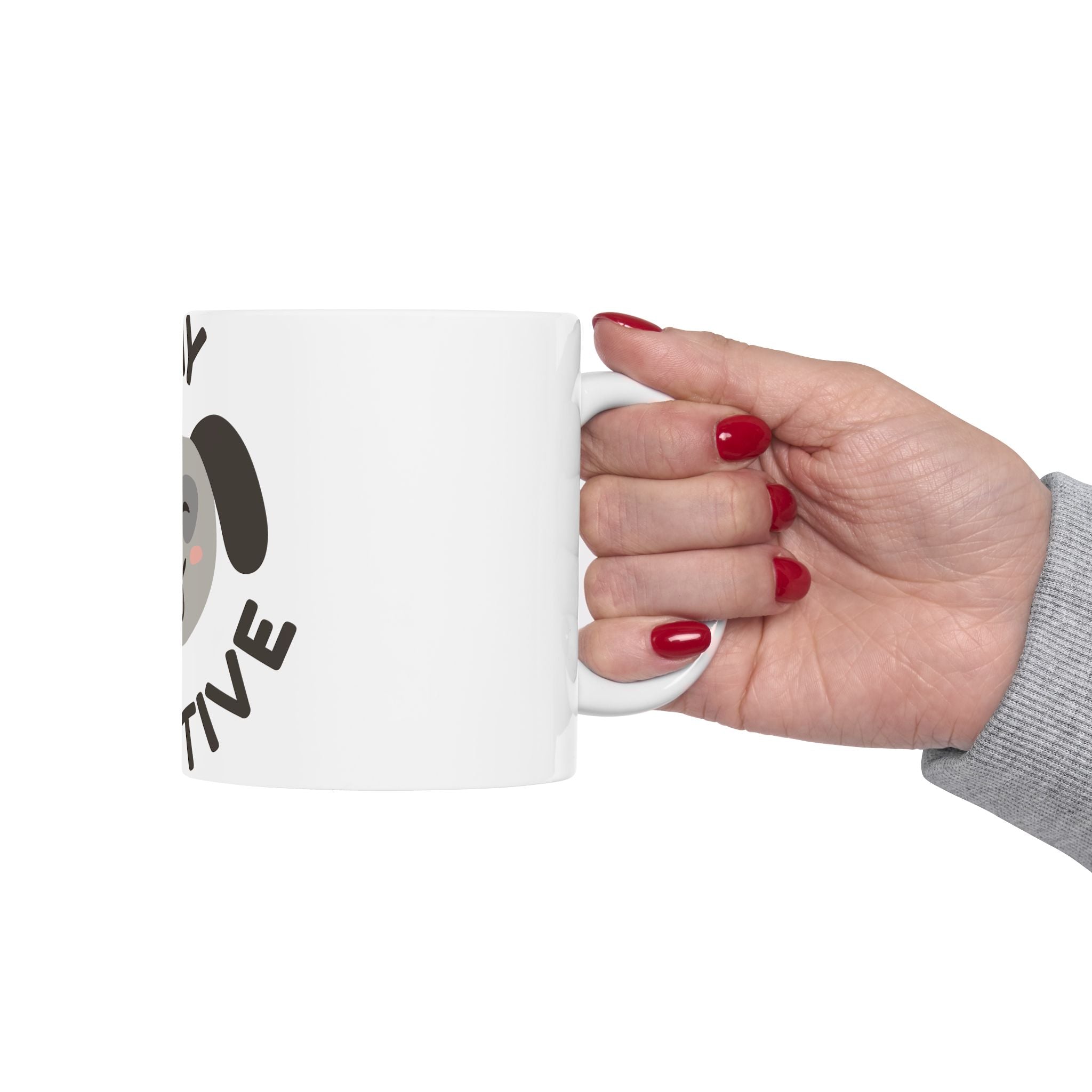 Stay Pawsitive Dog Mug — Cute Winking Puppy Ceramic Coffee Cup (11oz, 15oz)