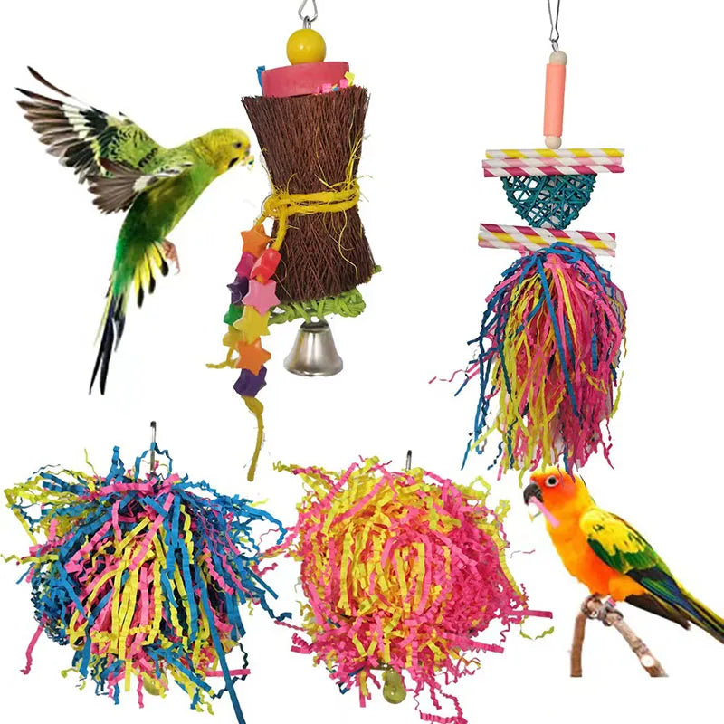 Bird Parrot Toy Set – Colorful Shredder & Foraging Cage Toys (2–3 Pack)