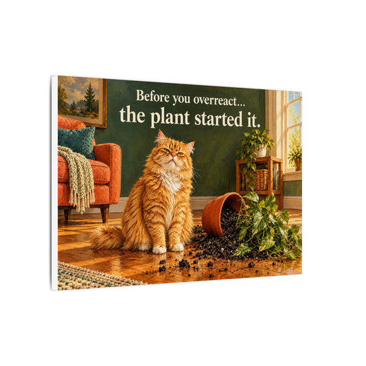 The Plant Started It Funny Orange Cat Canvas Art, Guilty Cat Houseplant Decor, Plant Lover Living Room Matte Canvas Print