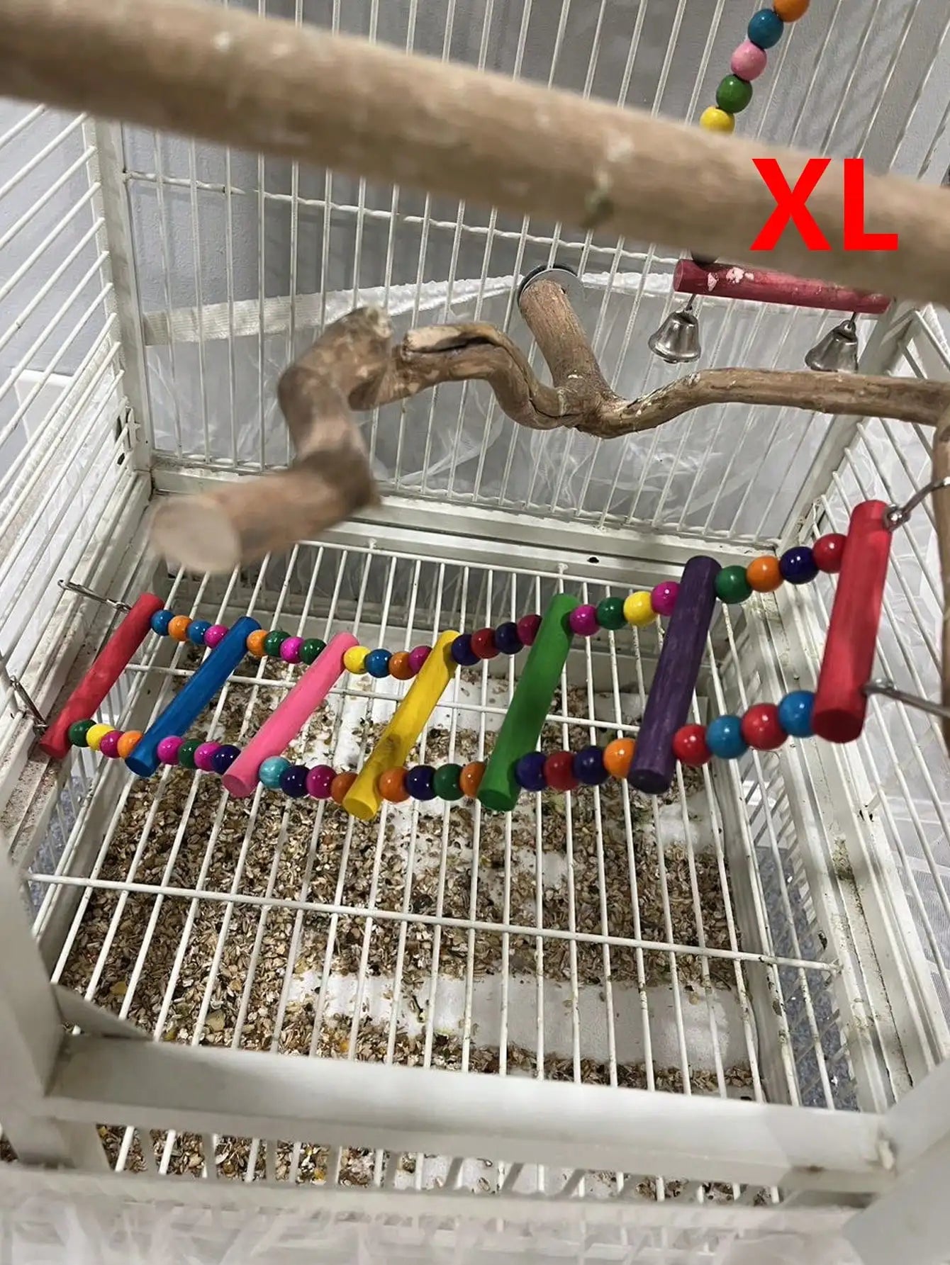 Colorful Wooden Bird Ladder & Swing - Perfect Habitat for Small Parrots