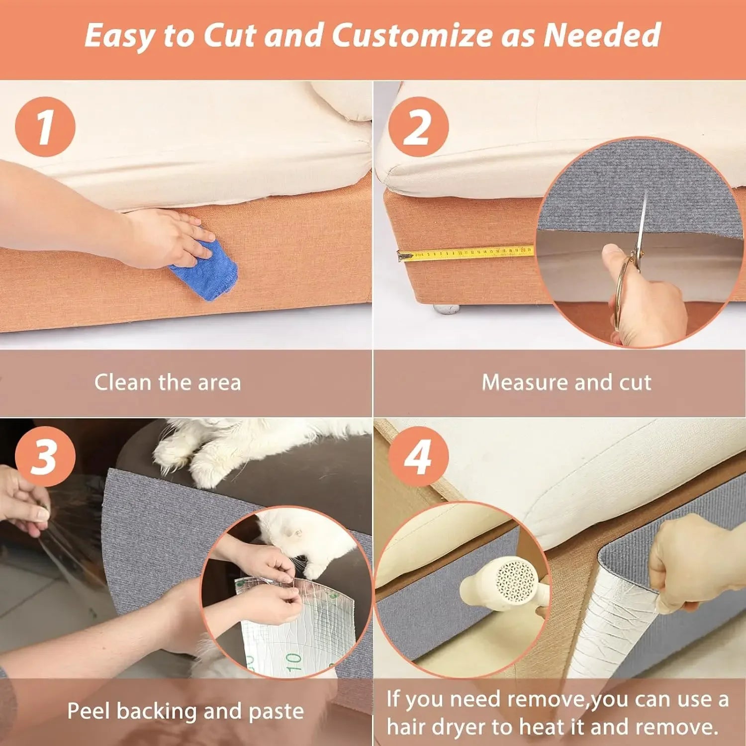 Self-Adhesive Cat Scratching Mat – Trimmable Furniture & Sofa Protector