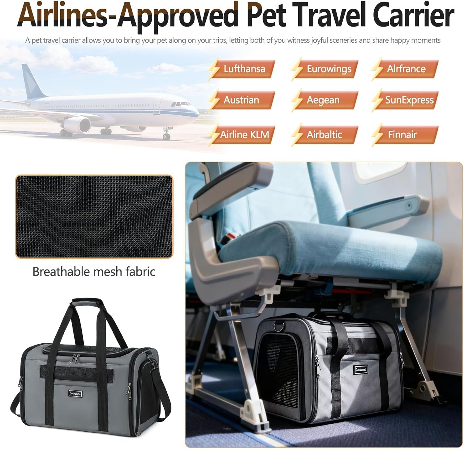 Soft-Sided Cat & Dog Travel Carrier, Foldable & Airline Approved – Up to 20 lbs