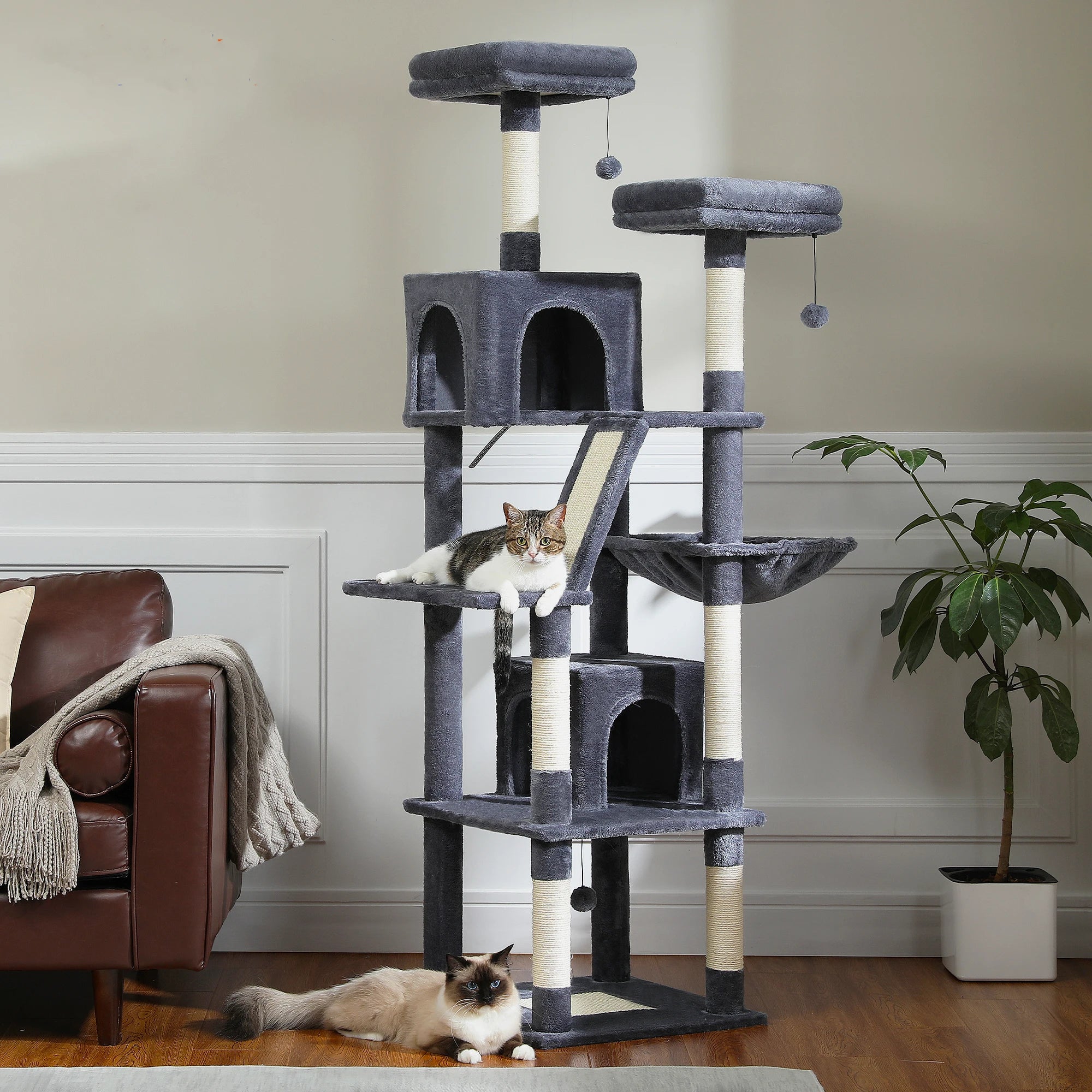 70.9" Multi-Level Cat Tree Tower with Scratching Posts, Hammock & Condos