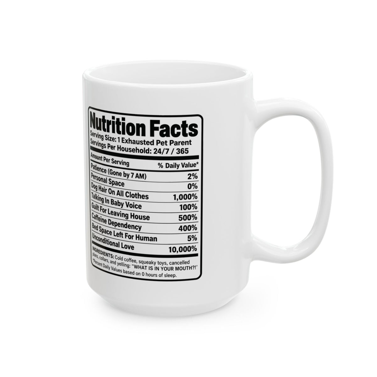 Pet Parent Nutrition Facts Ceramic Coffee Mug | Velcro Dog Lover Gift