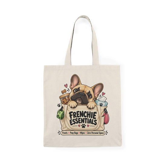 Frenchie Essentials Heavy Duty Canvas Tote Bag | Funny French Bulldog Everyday Shoulder Bag
