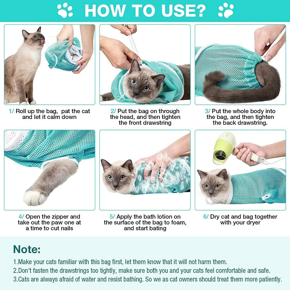Mesh Cat Grooming & Bathing Bag – Anti-Scratch Restraint for Nail Trimming & Washing