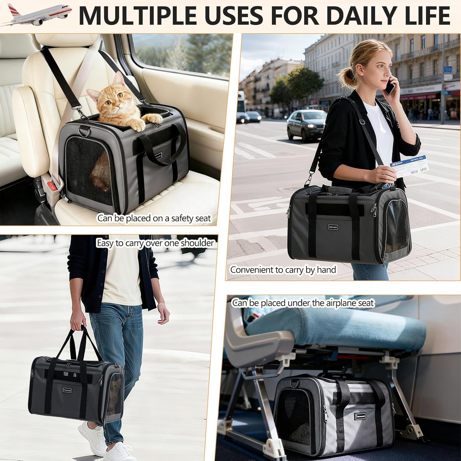 Soft-Sided Cat & Dog Travel Carrier, Foldable & Airline Approved – Up to 20 lbs