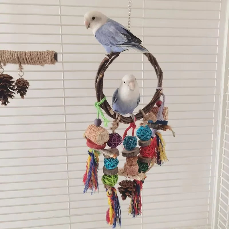 1PC Parrot Toy Biting Toy Drawing Toy Finger Set Sichuan Pepper Wood Paper Silk Weaving Tube Toy Set