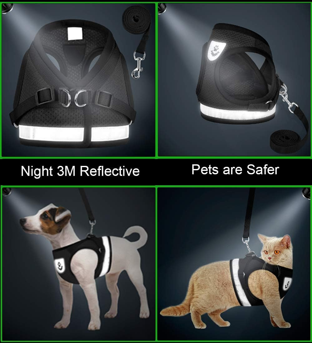 Ultimate Escape Proof Cat and Puppy Harness with Leash Set - Adjustable Reflective Soft Mesh Vest for Outdoor Adventures