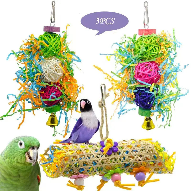 Bird Parrot Toy Set – Colorful Shredder & Foraging Cage Toys (2–3 Pack)