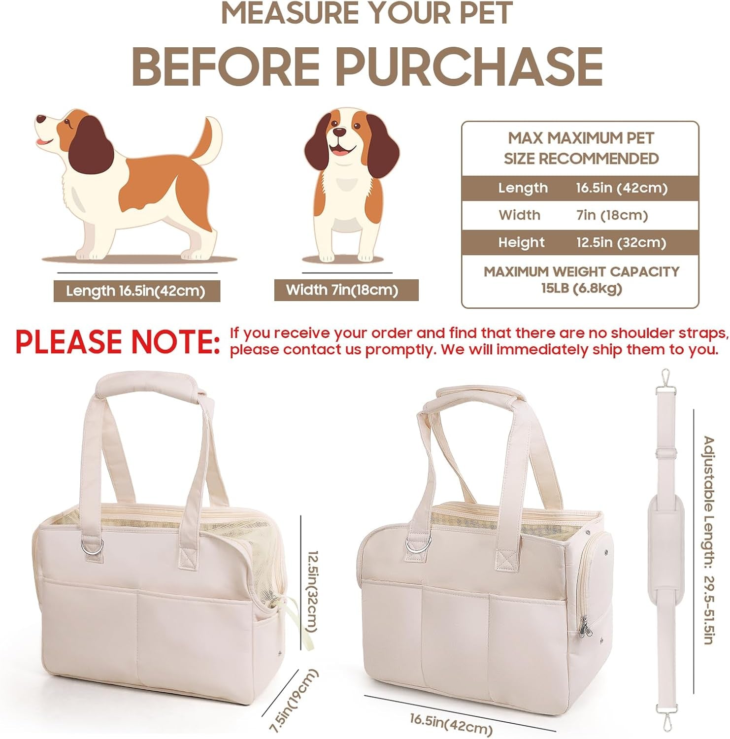Dog Purse Carrier for Small Dogs & Puppies, Soft Cotton Sided Folding Dog Carriers for Small Dogs Medium Cats up to 15 Lbs, Washable Breathable Puppy Carrier for Outdoor Travel (Large Beige)