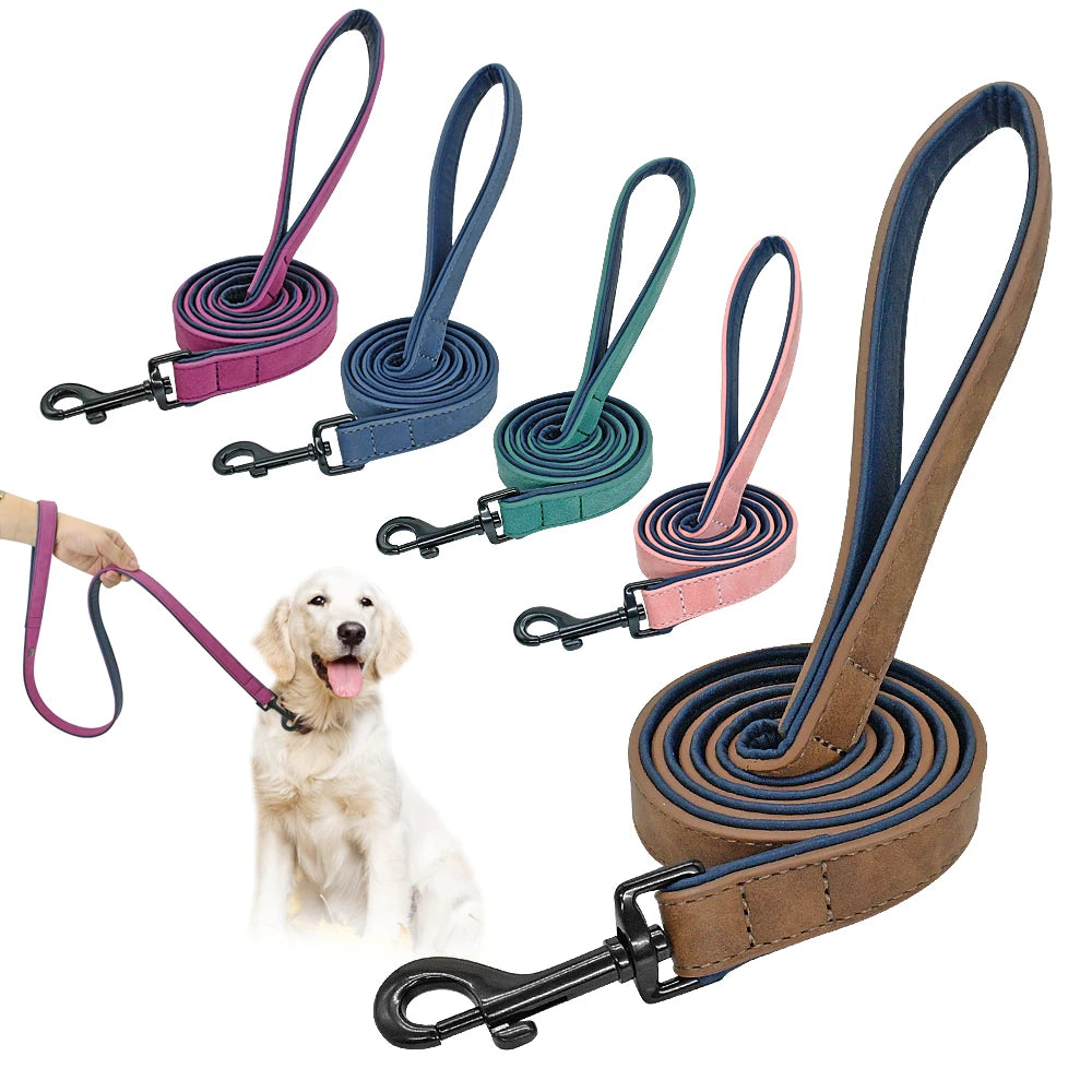 Leather Dog Leash 4 ft – Padded Handle, Heavy-Duty Lead
