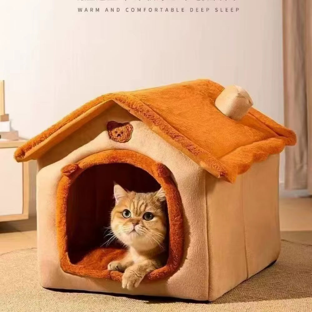 All-Season Dog or Cat House Style Bed – Removable & Washable Pet Bed