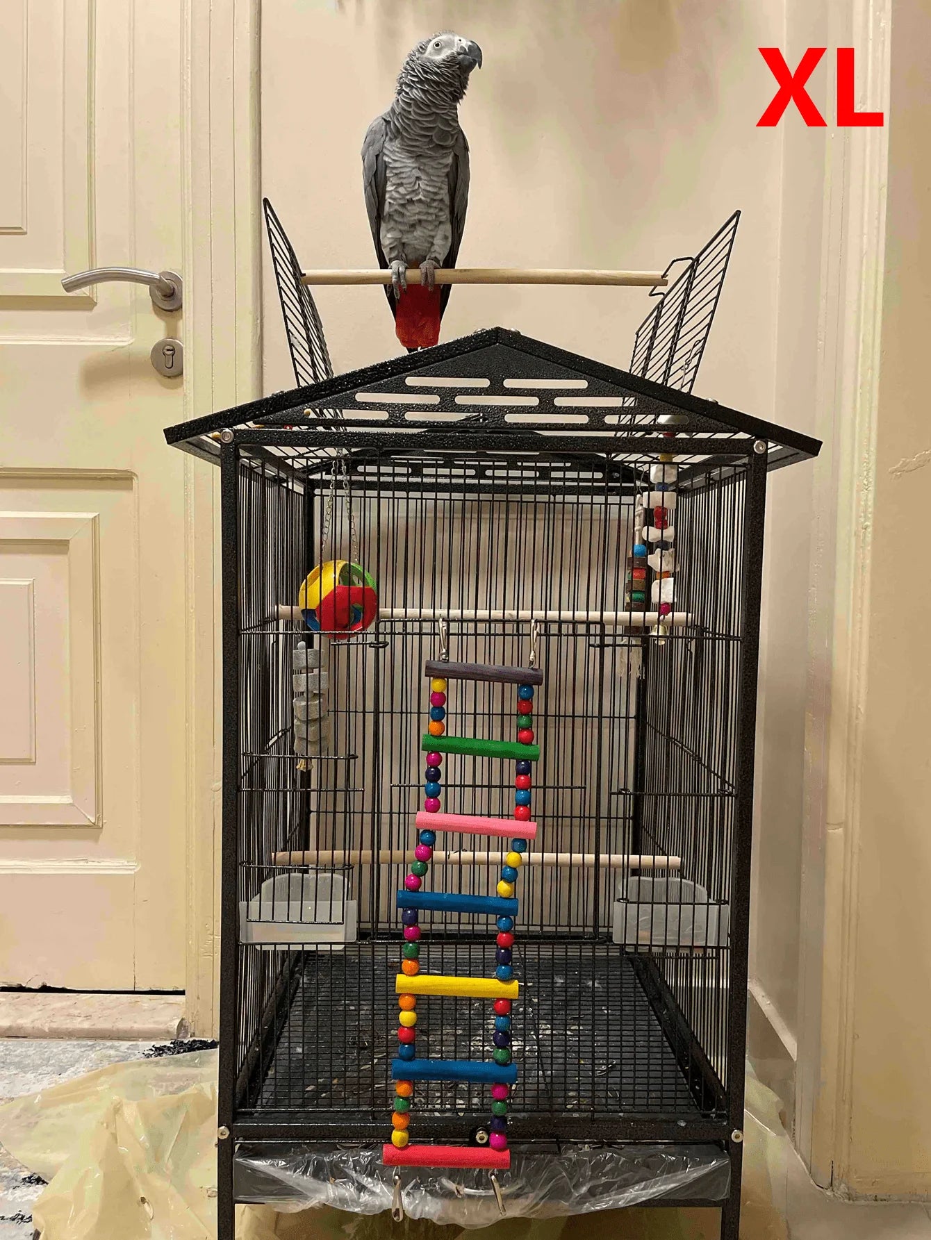 Colorful Wooden Bird Ladder & Swing - Perfect Habitat for Small Parrots