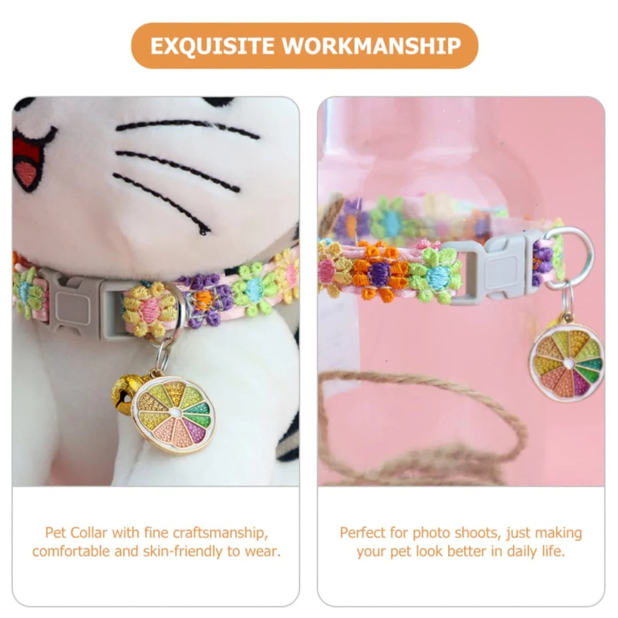 Cat & Puppy Collar with Bell – Adjustable Paw Print Design