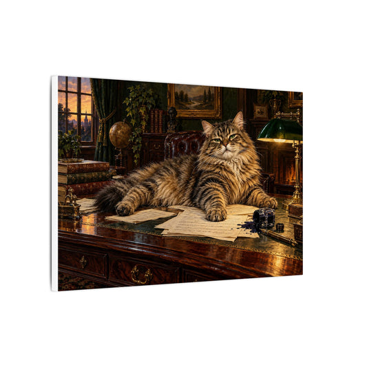 The Management Executive Cat Canvas Art, Funny Maine Coon Office Decor, Spilled Ink Library Study Matte Canvas Print