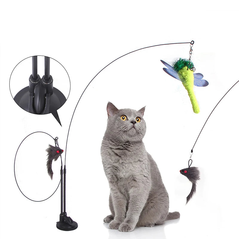 Suction Cup Feather Bird Teaser Wand with Bell – Interactive Cat Toy