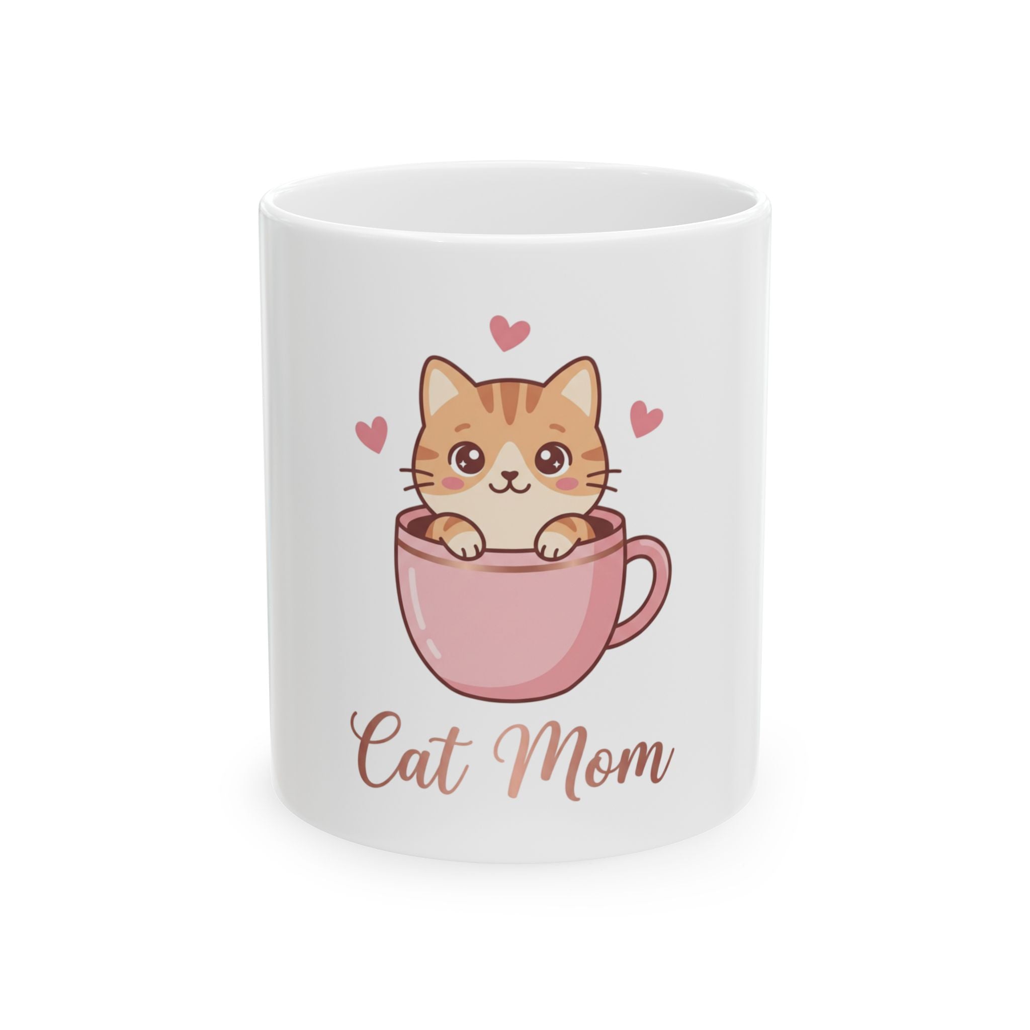 Cat Mom Mug — Cute Kitten in Pink Teacup Ceramic Coffee Cup (11oz, 15oz)