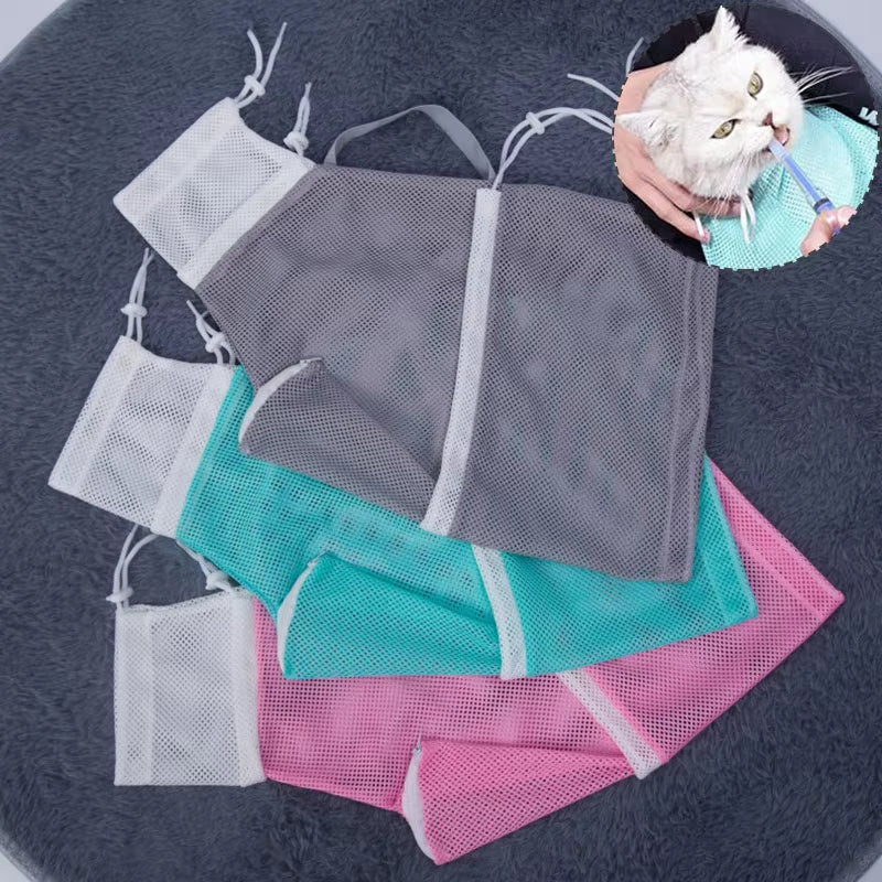 Mesh Cat Grooming & Bathing Bag – Anti-Scratch Restraint for Nail Trimming & Washing