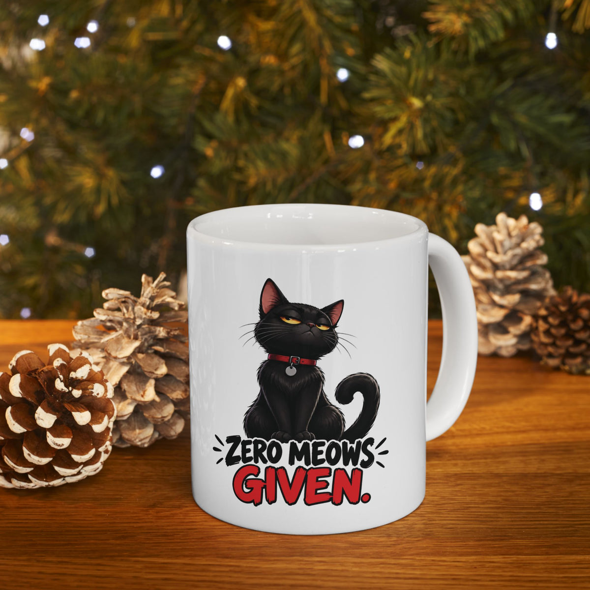 Zero Meows Given Sassy Black Cat Ceramic Coffee Mug