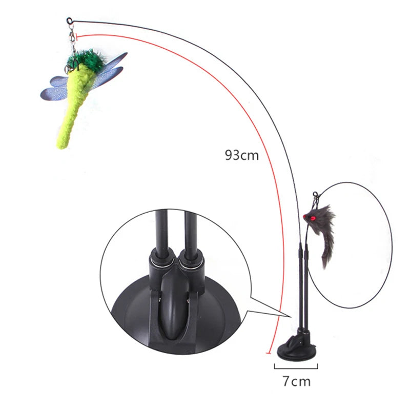 Suction Cup Feather Bird Teaser Wand with Bell – Interactive Cat Toy