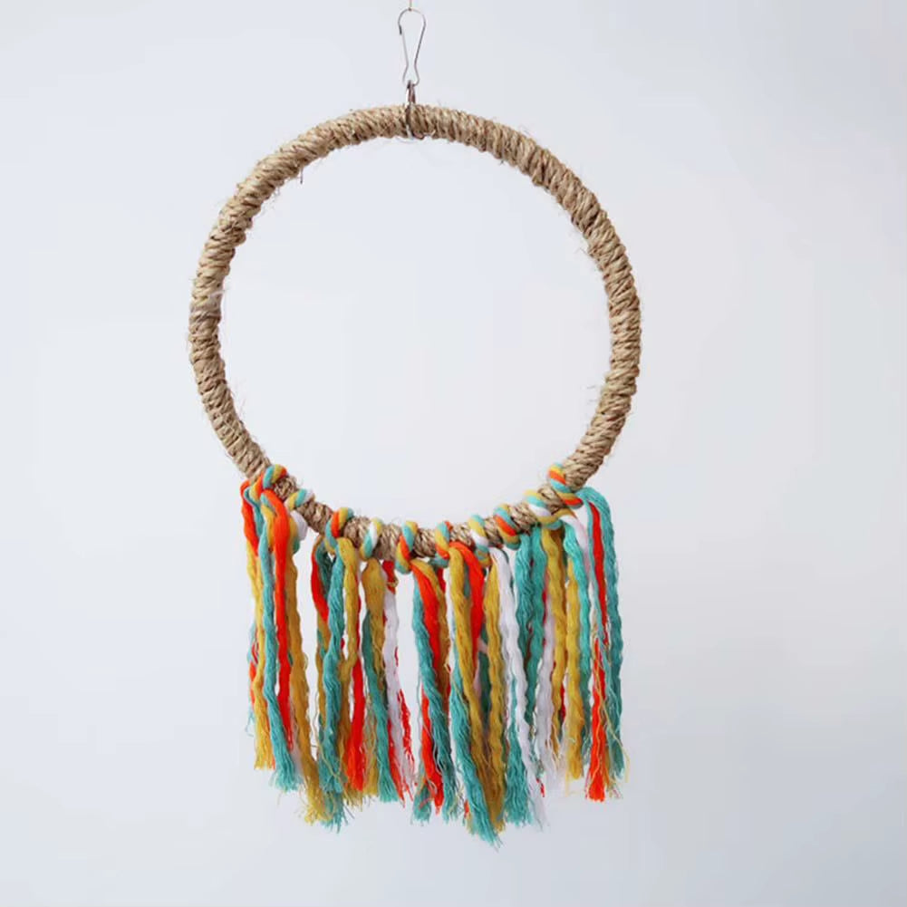 Pet Bird Parrot Toy Cotton Rope Circle Toys Chewing Bite Parrot Perch Hanging Cage Swing Rope Ring Stand Climb Toy Bird Supplies