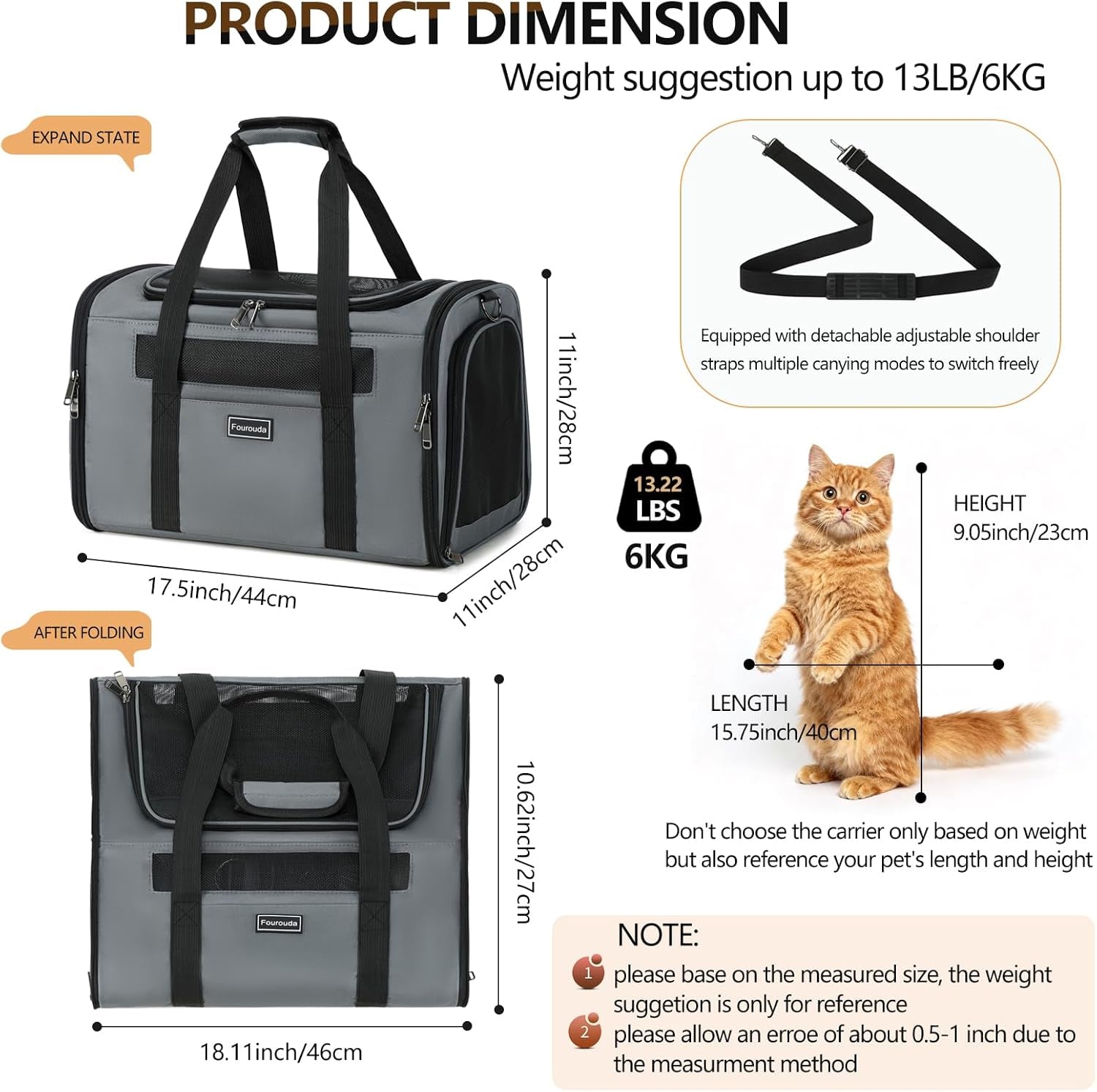 Soft-Sided Cat & Dog Travel Carrier, Foldable & Airline Approved – Up to 20 lbs
