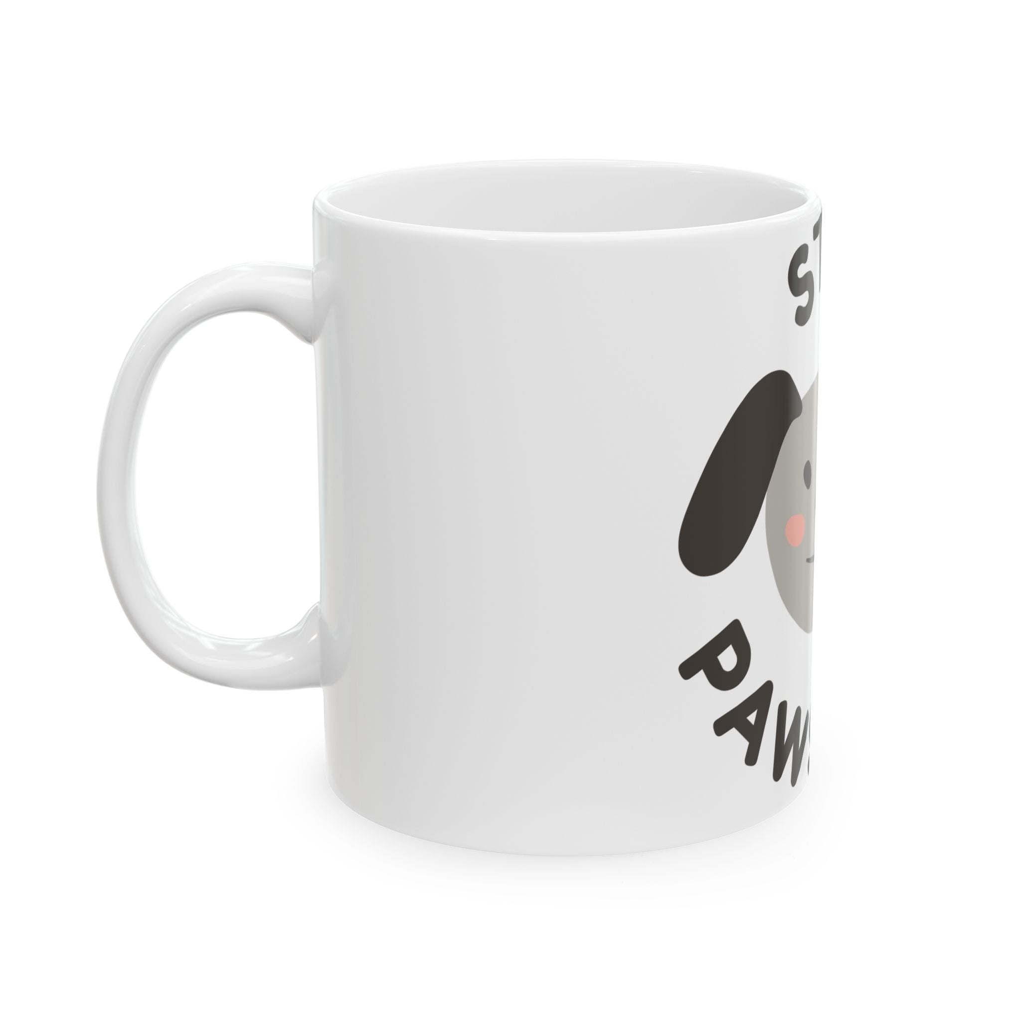 Stay Pawsitive Dog Mug — Cute Winking Puppy Ceramic Coffee Cup (11oz, 15oz)