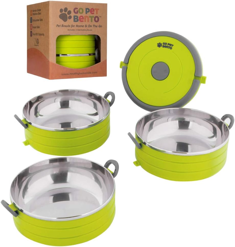 Travel Pet Bento Bowls - Human-Grade Stainless Steel & Bpa-Free, Leak-Proof Water & Food Container Set for Dogs & Cats, 4-Pack Interlocking Bowls, Includes Spare Clips & Handle (Pink)