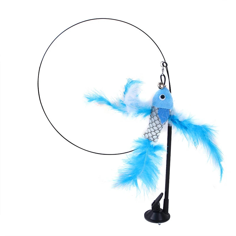 Suction Cup Feather Bird Teaser Wand with Bell – Interactive Cat Toy