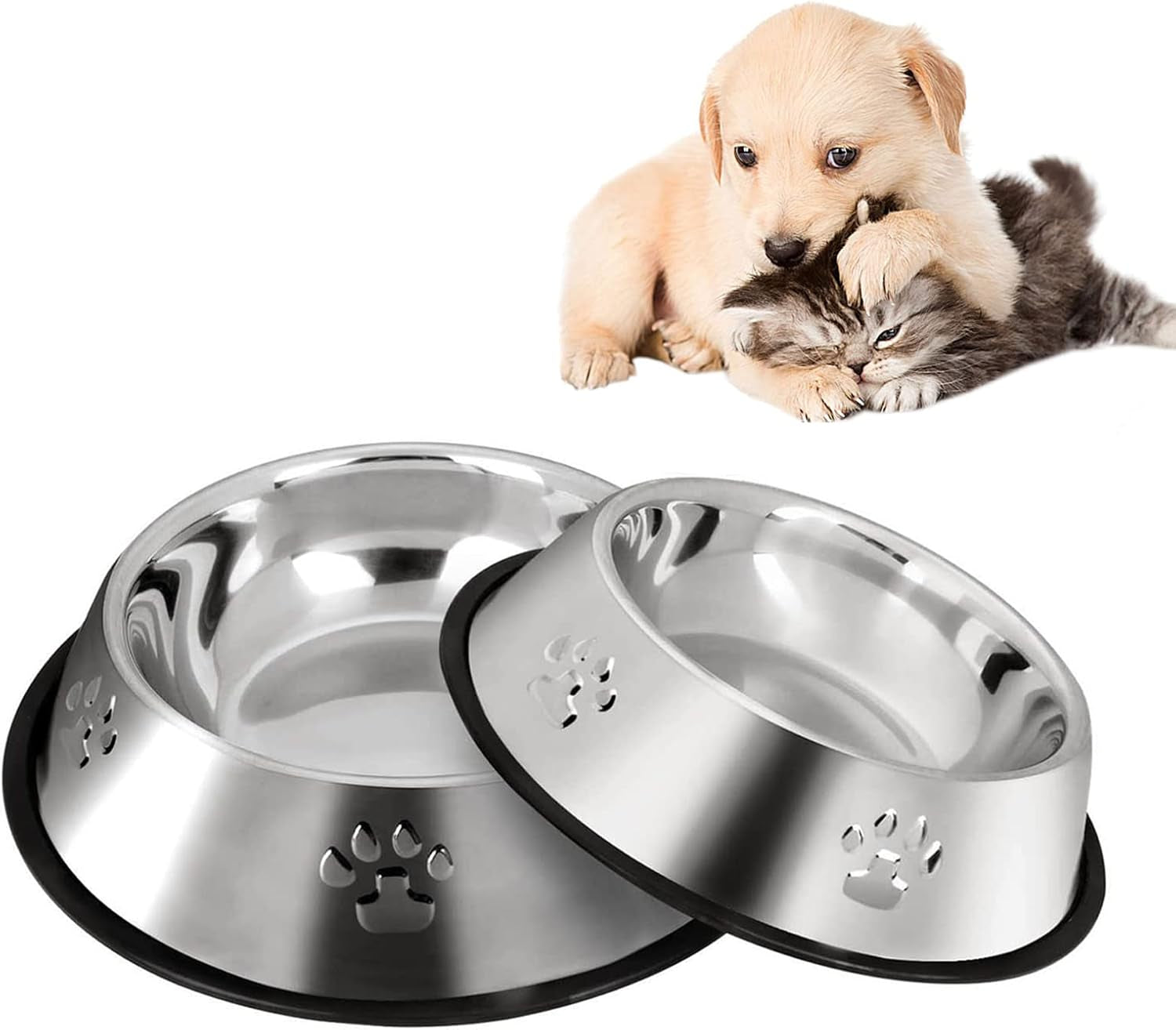 Premium Stainless Steel Dog Bowls - Perfect Feeding Solution for Puppies and Kittens (Set of 2)