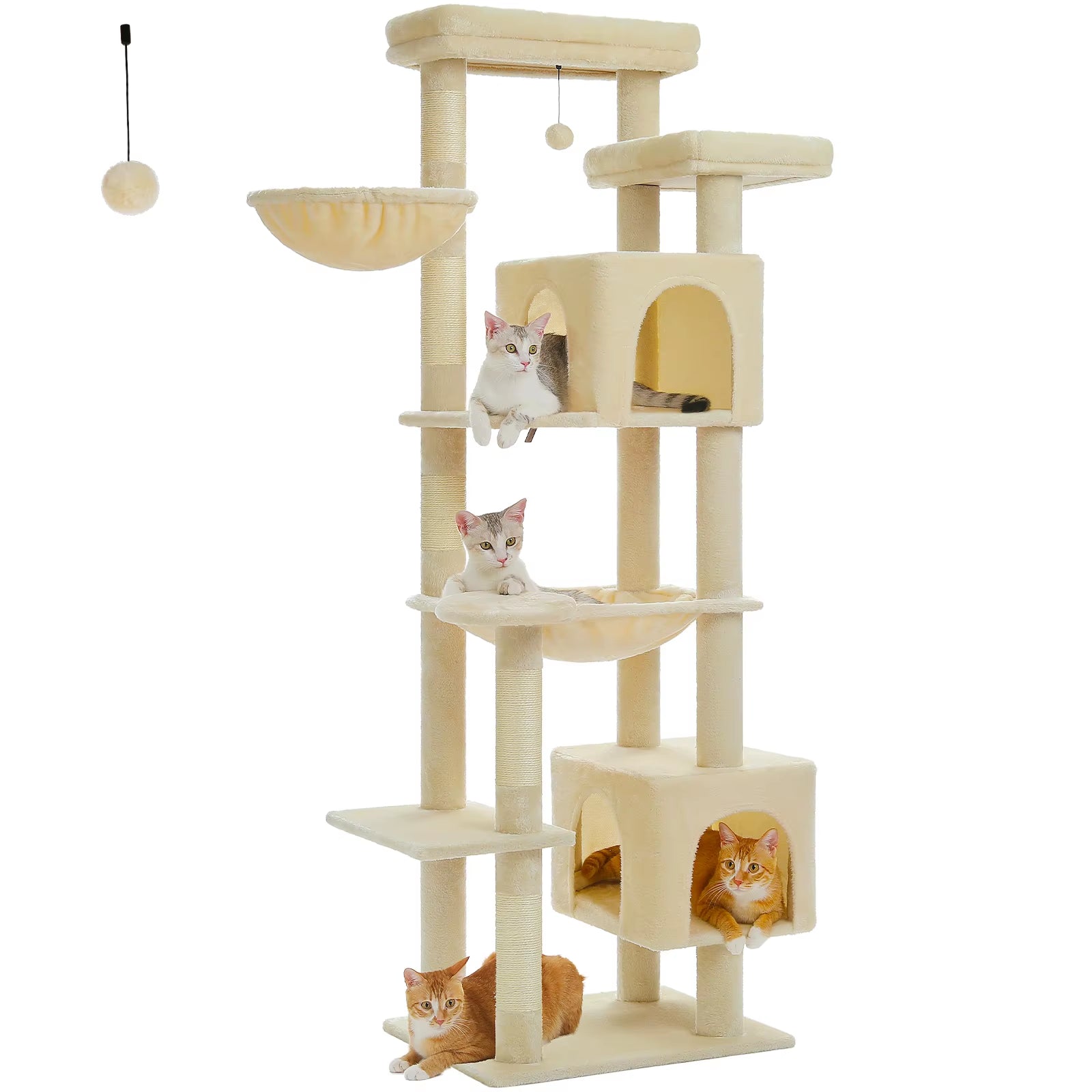 70.9" Multi-Level Cat Tree Tower with Scratching Posts, Hammock & Condos