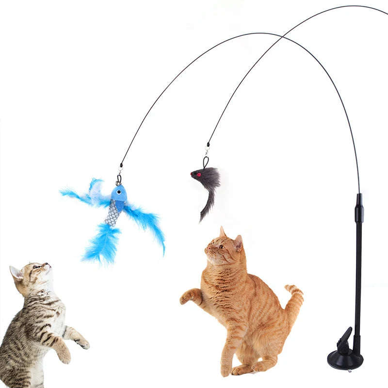 Suction Cup Feather Bird Teaser Wand with Bell – Interactive Cat Toy